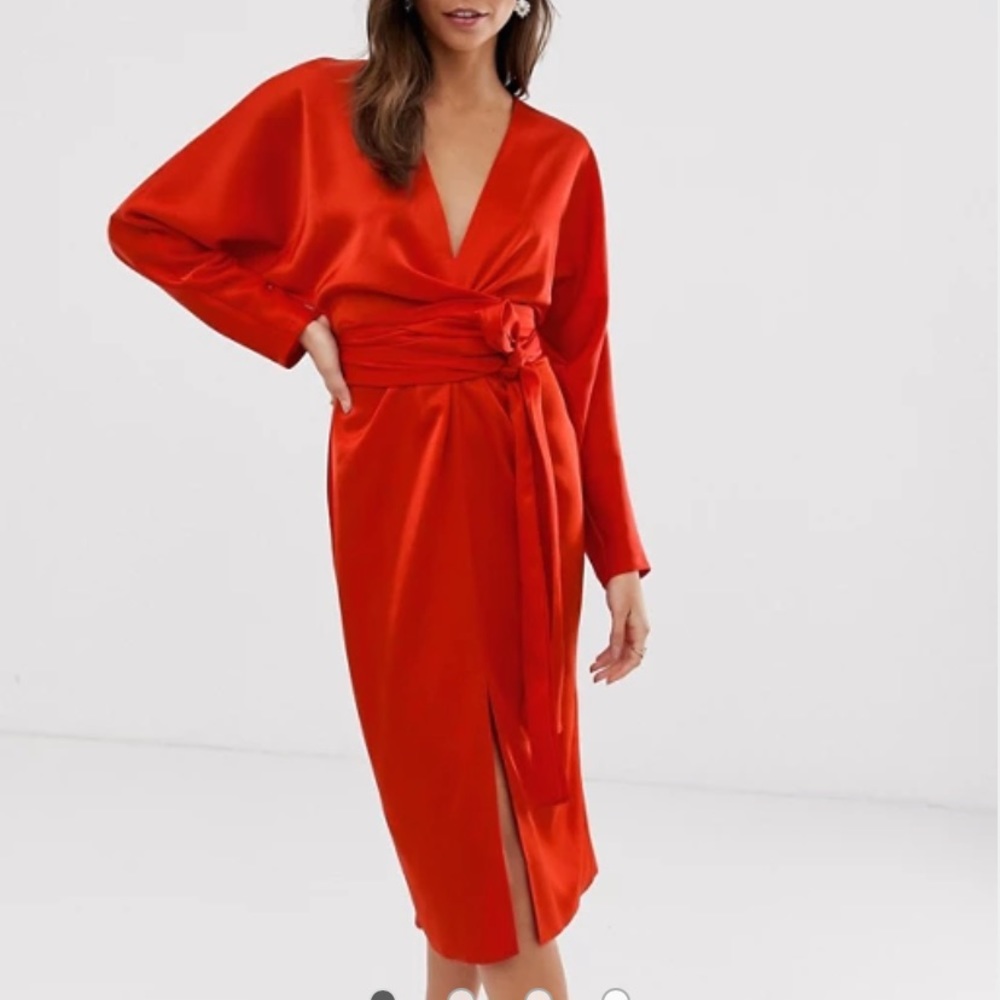 ASOS Midi dress with batwing sleeve & wrap waist